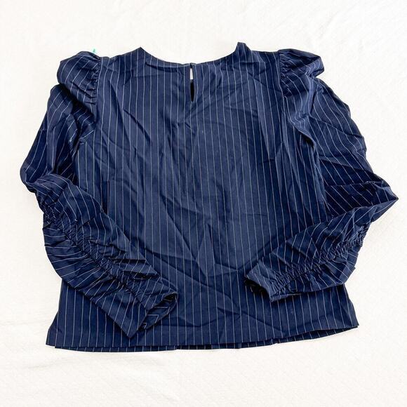 Zara Navy Pinstripe Patterned Ruffle Sleeve Blouse Size Medium - Picture 5 of 6